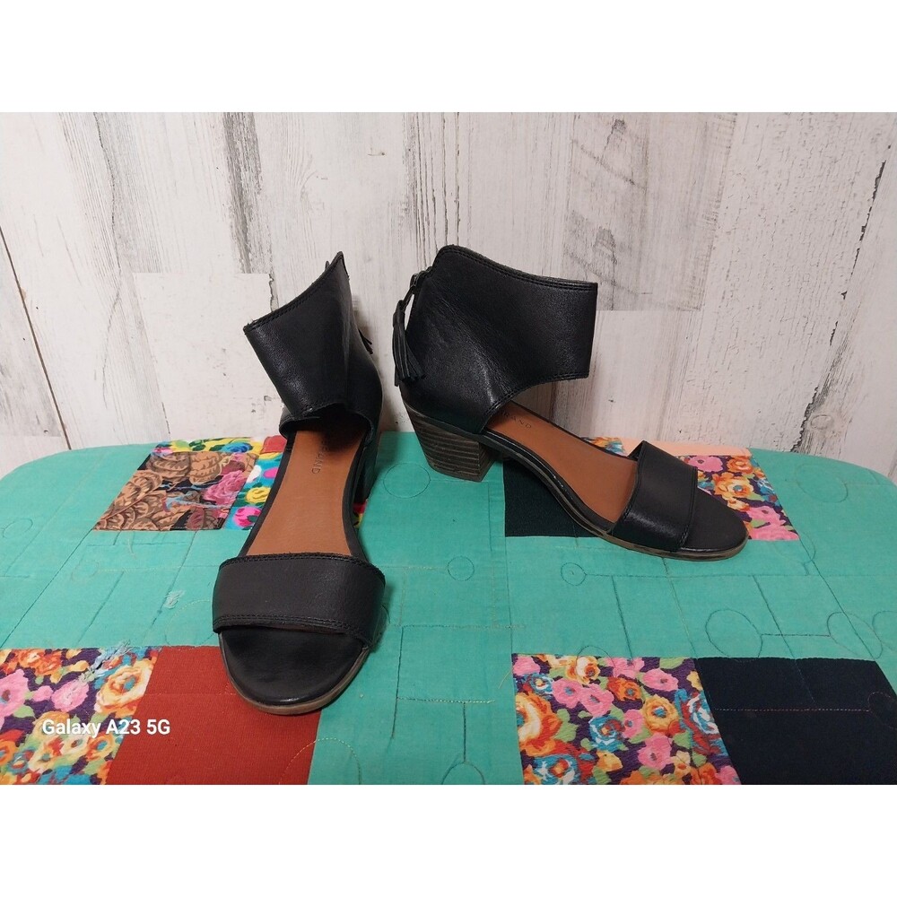 LUCKY BRAND 7.5 Women’s Barbina Black Open Toe Ankle Strap Sandals Heels Leather